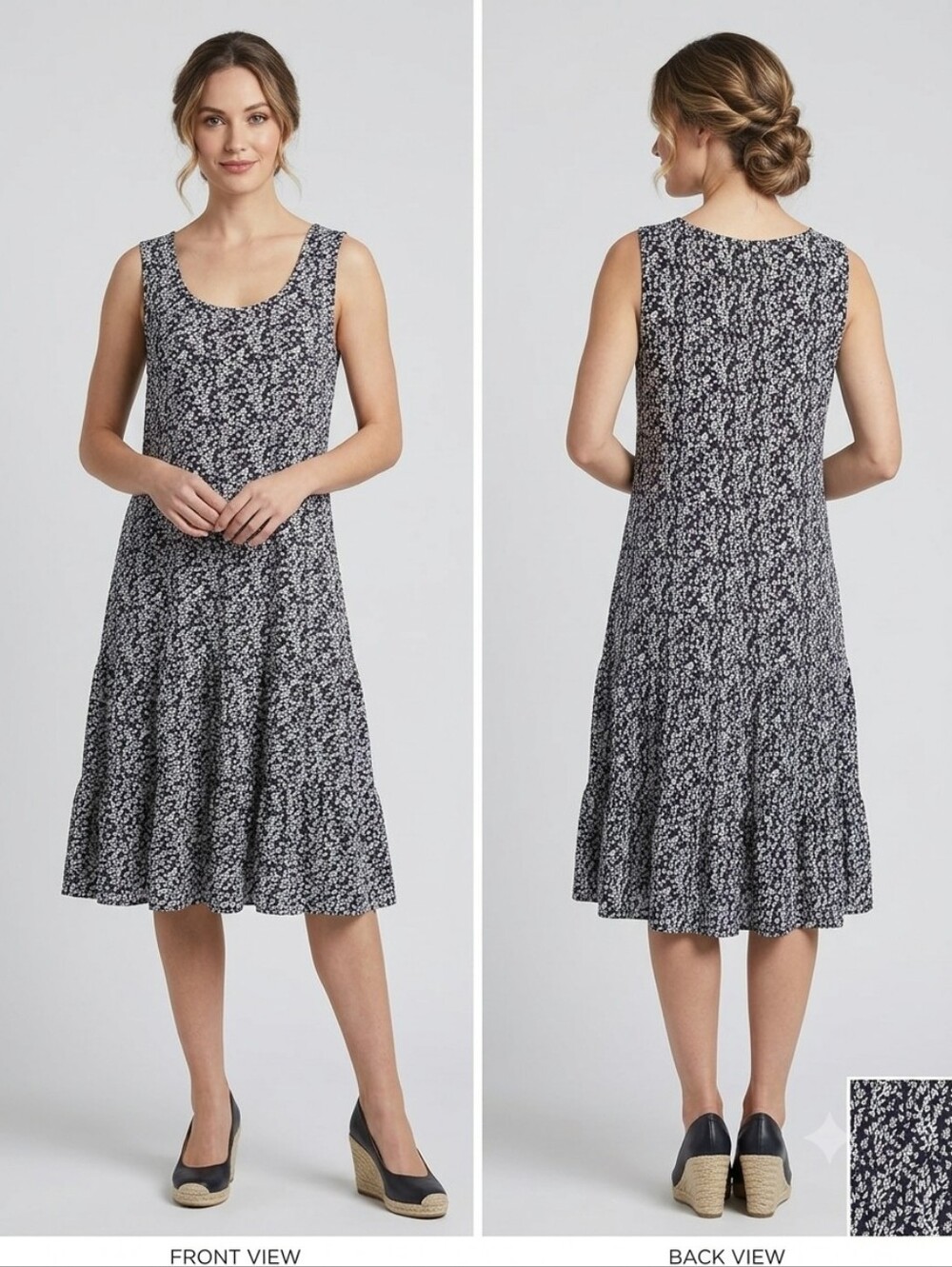 MSK Black and White Floral Scoop-Neck Tiered Midi Dress